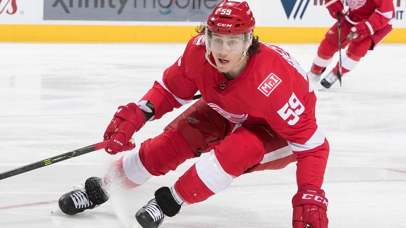 Útočník Detroitu Tyler Bertuzzi.